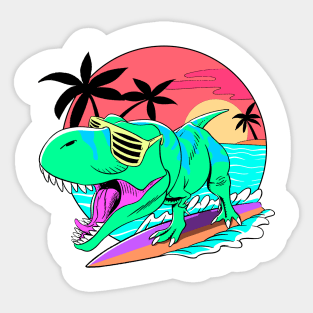 Dino surfing retro art Sticker